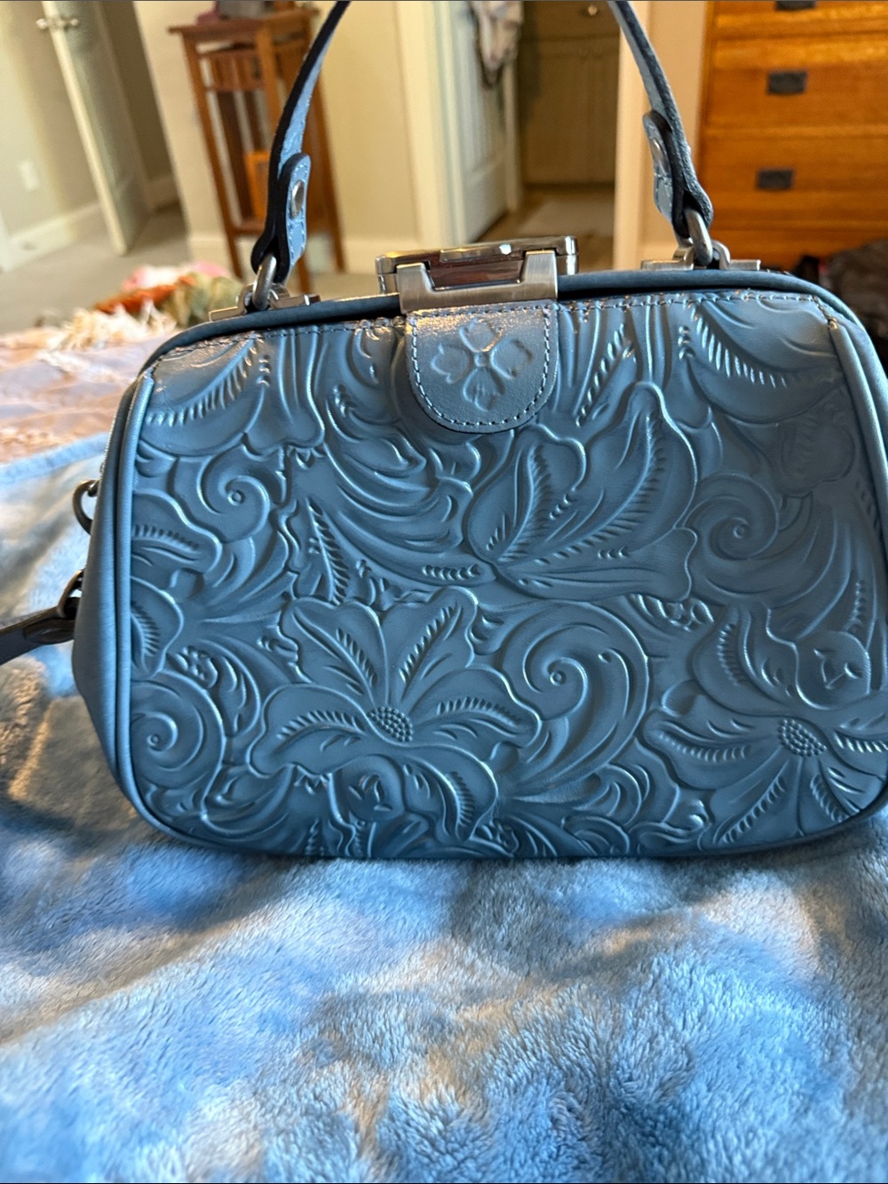 Patricia Nash all leather tooled blue